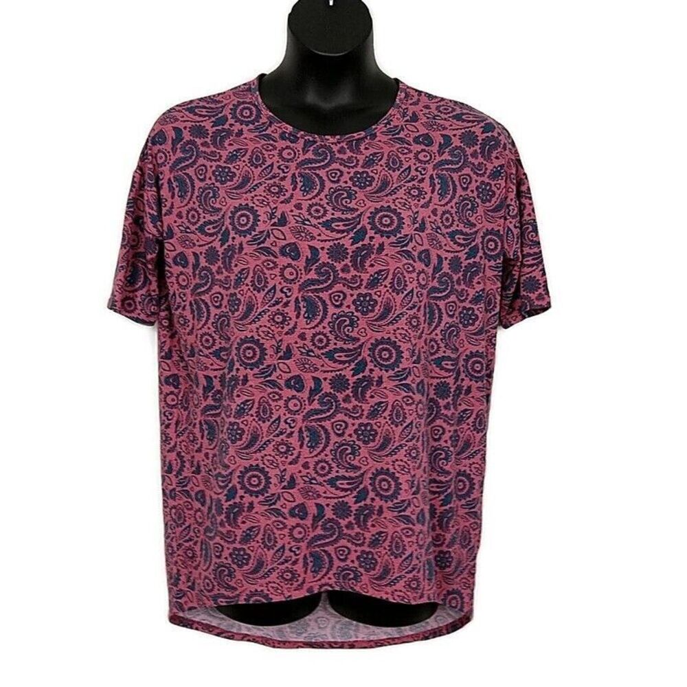 💥5/$25 LulaRoe sz S Irma‎ Purple Floral Short Sleeve Crew Neck Pullover Tshirt